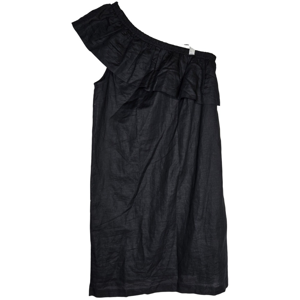 J. Crew Factory Black One Shoulder Ruffle Linen Cotton Dress Size XS